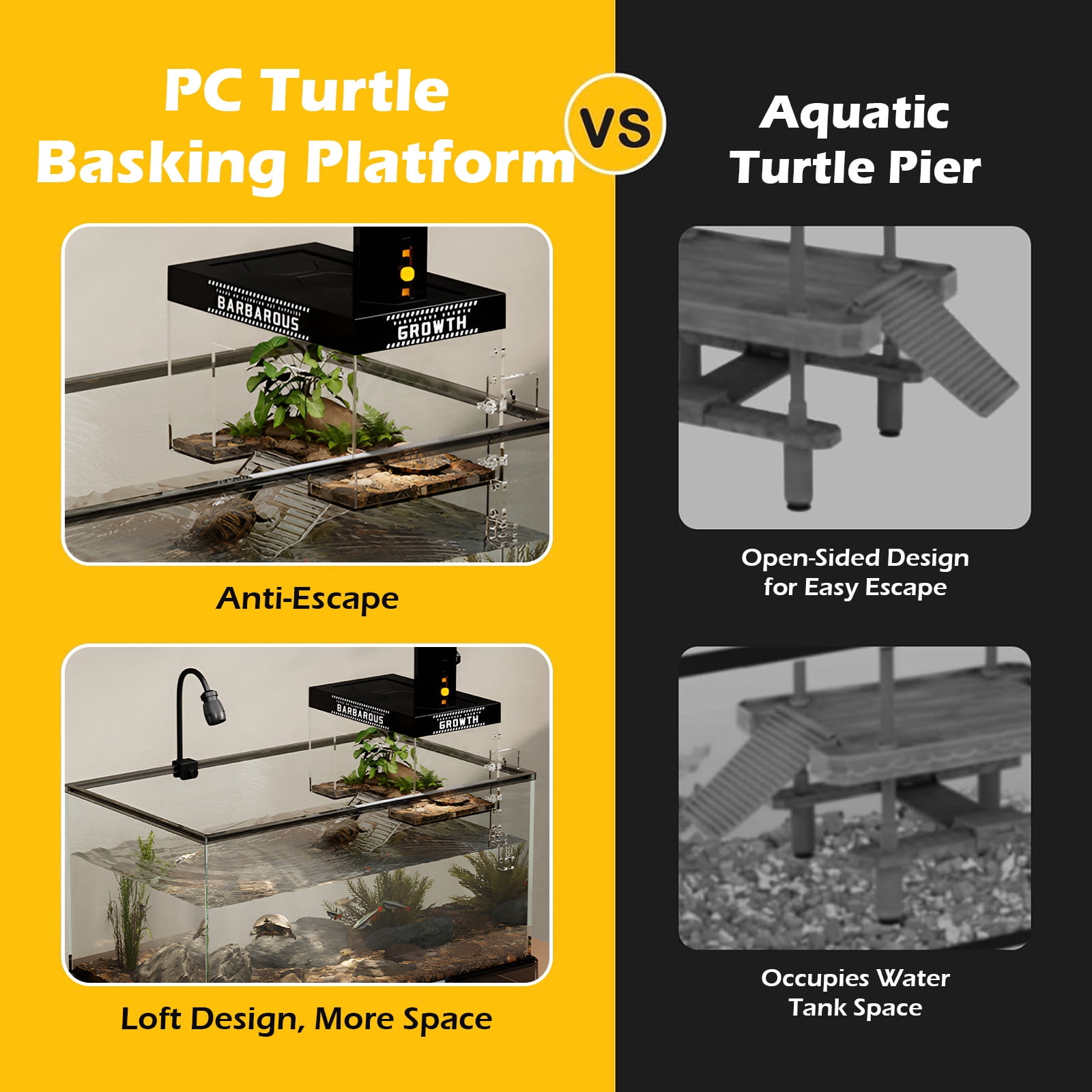 XZKING Turtle Basking Platform with Heat Lamp, Small Land Elevated Topper Decor, Hanging Habitat Enclosure Cage, Tortoise House for Semi Aquatic Baby Turtles Terrapin (XLarge)