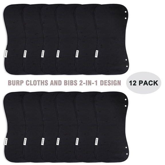 2-in-1 Baby Bibs & Burp Cloths Set, 3-Layer Design, Large Size, Super Absorbent, 100% Organic Cotton, Soft & Comfortable,12-Pack