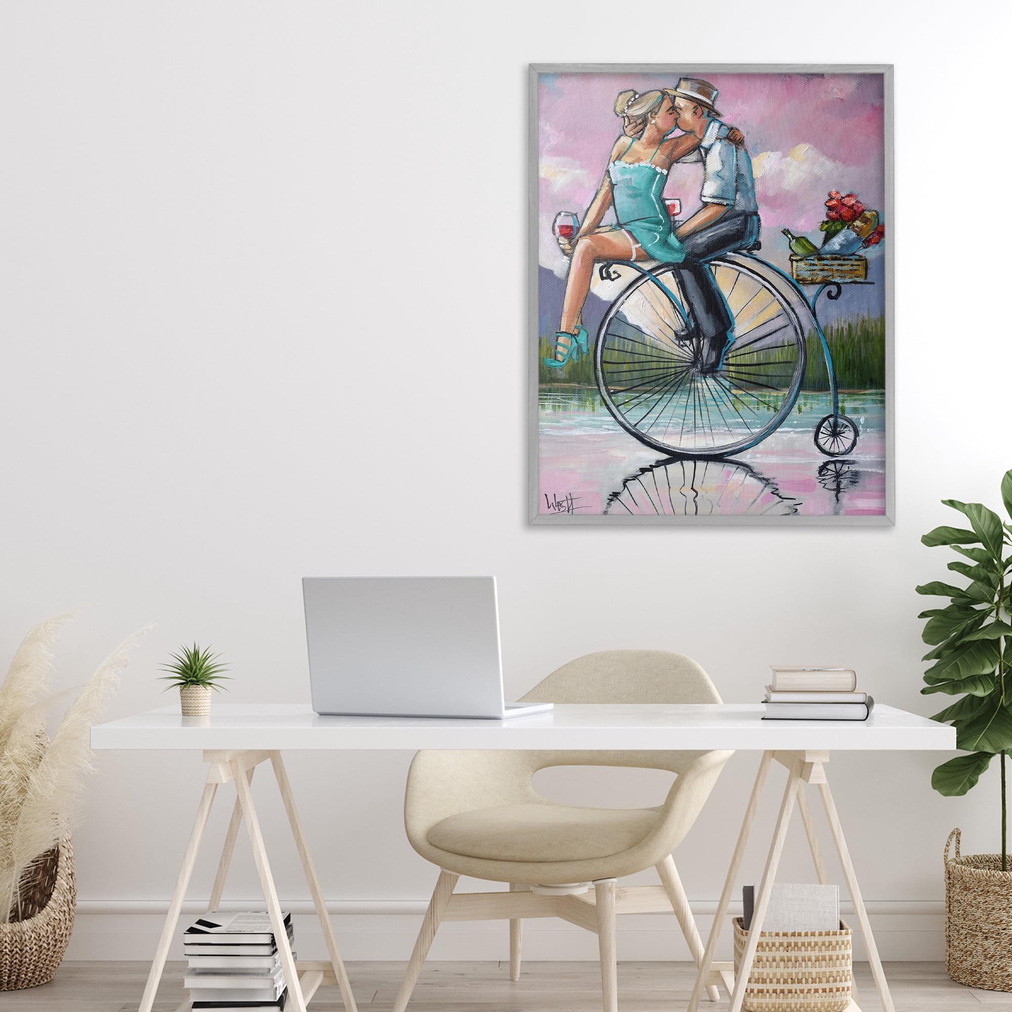 Stupell Industries Romantic Picnic on Bicycle Gray Framed Giclee Art, design by Ronald West