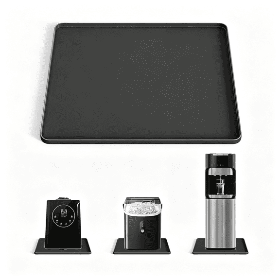 RLESO Water Cooler Mat, Waterproof Silicone Tray 19.7"X19.7", Black | Soft Silicone Mat with Raised Edges, Floor Protector Non-Slip Pad for Mini Fridge, Humidifier, Ice Maker & Coffee Maker