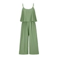thumbnail image 6 of Black & Friday Deals Usmixi Jumpsuits for Women Beach Fashion Ruffle Layer Slit Elastic Waist Spaghetti Strap Long Jumpsuits Overalls Summer Formal Solid Round Neck Sleeveless Maxi Rompers Green l, 6 of 6