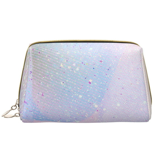 Naloa Rainbow Unicorn Party Leather Makeup Bag for Purse Travel, Portable Small Cosmetic Organizer for Women and Girls, Make up Bag with Zipper