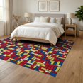 thumbnail image 3 of ODIKA 6'x9' Washable Area Rug Interlocking Minimalist Mosaic Red Yellow Blue Modern Art Inspired for Family Room, Living Mater Bedroom, Non-Slip, Easy Care, 3 of 7