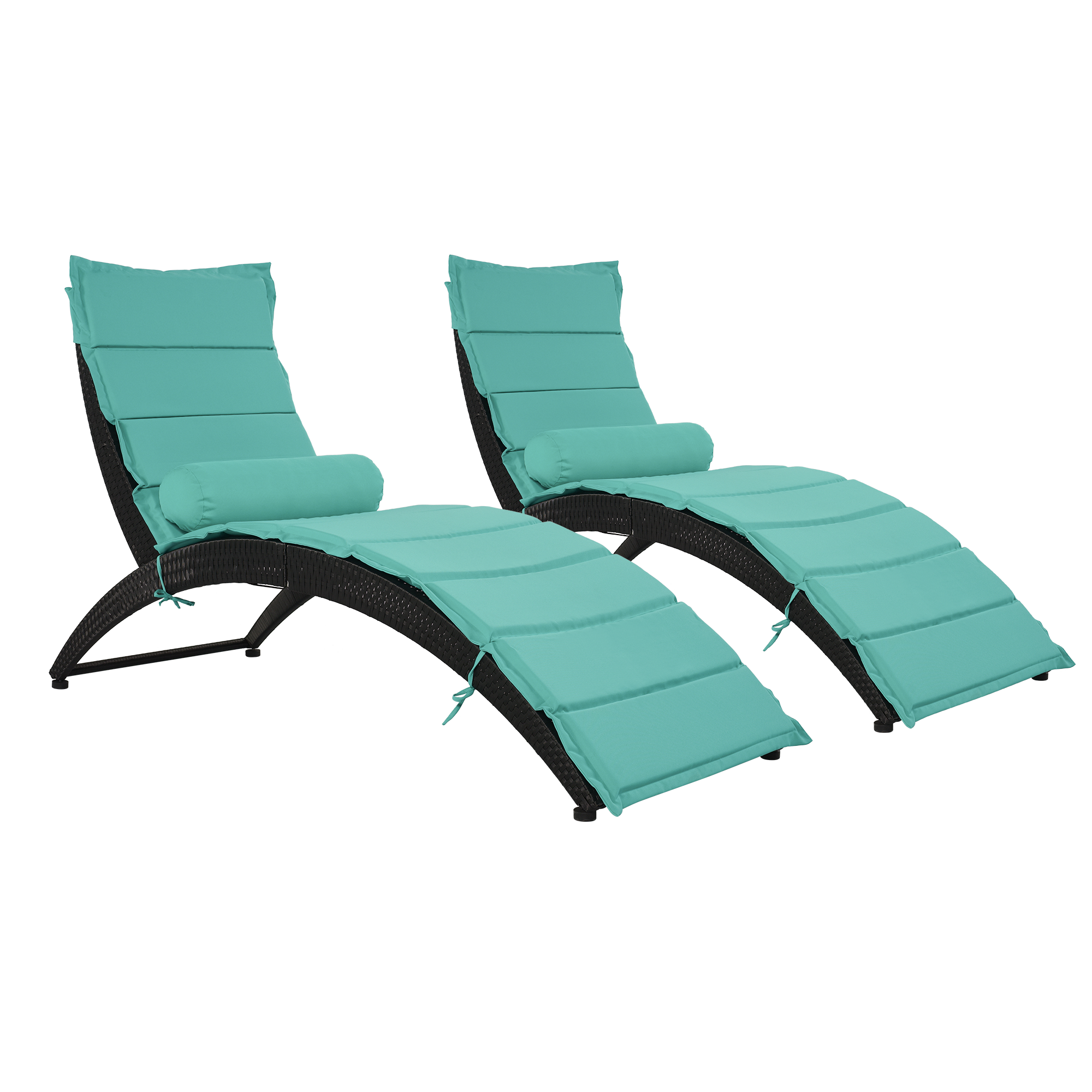 Sesslife Lounge Chairs for Outdoor Outside Lounge Chairs Set of 2, Adjustable PE Rattan Wicker Patio Pool Lounge Chair with Cushion and Cup Table, for Poolside Backyard Deck Porch Garden, Beige - image 3 of 10
