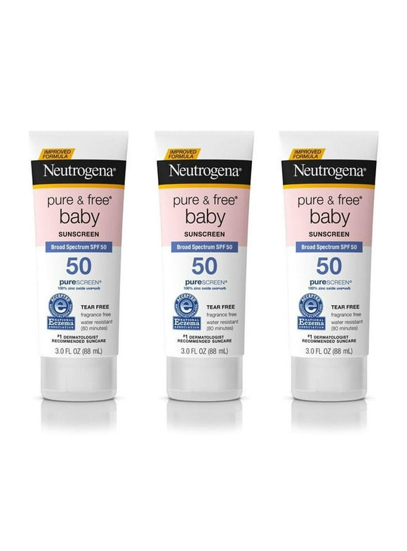 Neutrogena Pure & Free Baby Mineral Sunscreen Lotion With Broad Spectrum Spf 50 & Zinc Oxide, Water-Resistant, Hypoallergenic & Tear-Free Baby Sunscreen, 3 Fl. Oz, 3 Pk