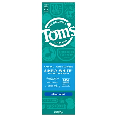 Tom's of Maine Natural Simply White Fluoride Toothpaste, Clean Mint, 4.7 oz.