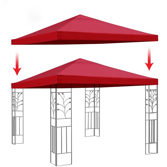 Remplacement de Toit de Gazebo pour Parasol de Patio Extérieur, Couverture de Parasol Imperméable en Polyester, Rouge Vin