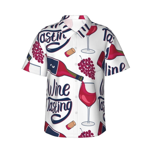 Fotbe Red Wine Glass Bottle Camisa Hawaiana para Hombre Unisex – Camisa Casual de Verano con Botones de Manga Corta de Algodón y Lino,X-Large