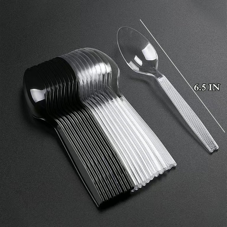 Long Clear Plastic Ice Cream Spoons 6.6 Inch Disposable Utensils Sundae Spoons Long Handle Spoon for Ice Cream Milkshakes Tea and Floats Stirring