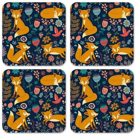 Vinyl Drink Coasters - Set of 4 - Foxes