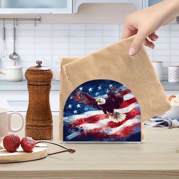 Qxltty American Flag with Eagle Acrylic Napkin Holder Set of 1 Transparent Dining Table Kitchen Cafeteria Home Decor 4.1x4.9x1.97in