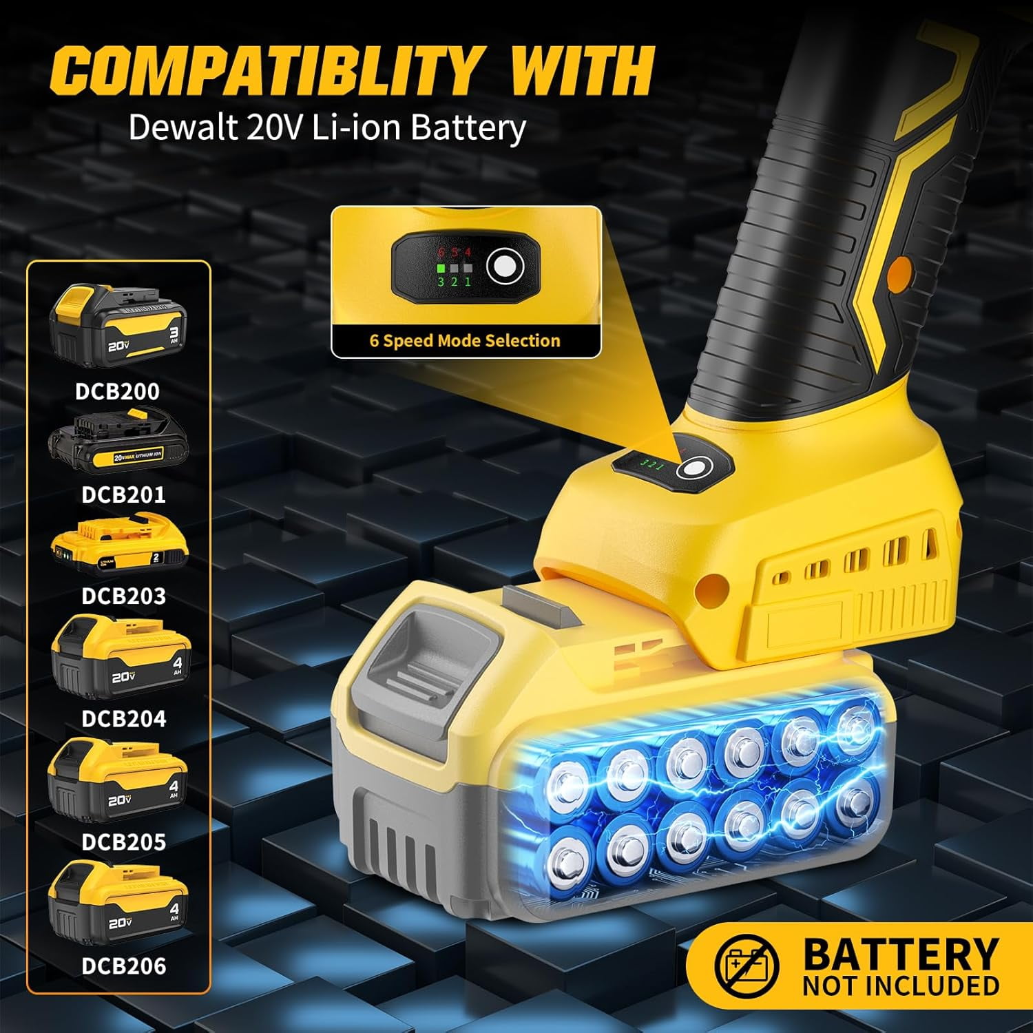 Professional Cordless Angle Grinder (Tool Only) - Fits DEWALT 20V Battery, 4-1/2" Brushless Power Angle Grinder with 6 Variable Speeds for Cutting, Grinding, Polishing
