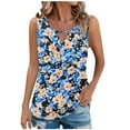 thumbnail image 2 of JTZGDY Tank Tops for Women Cute Summer Floral Print Sleeveless Ruched Pleated Keyhole Cutout Tunic Blouse Trendy Cozy Graphic Cami Shirts Blue S, 2 of 7