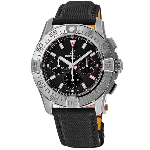 Breitling Super Avenger B01 Chronograph 46 Black Dial Titanium Leather Strap Men's Watch EB0148101B1X1