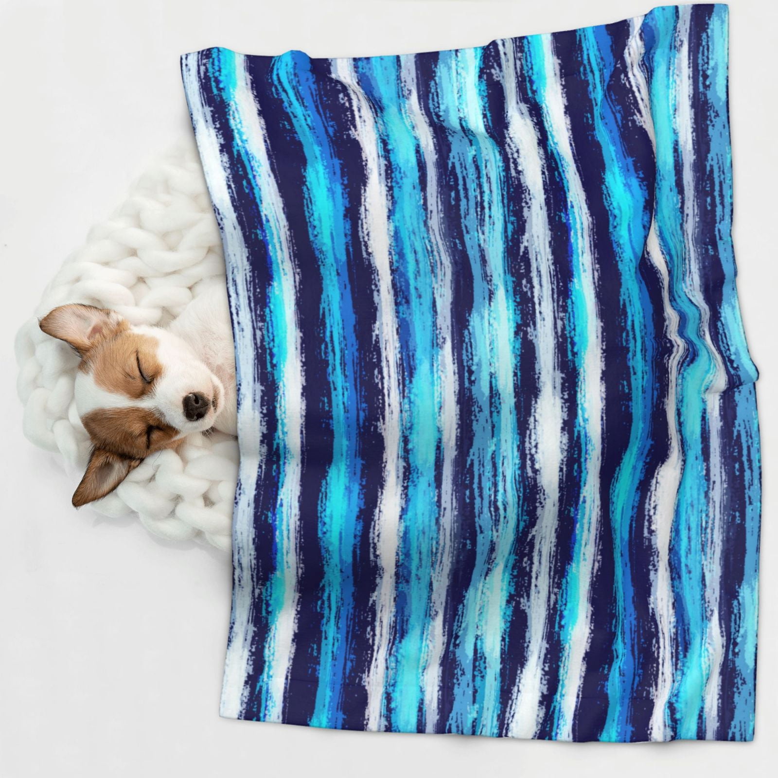 Naloa Ice Blue Stripes Dog Blanket, 3 Sizes Cat Blanket for Indoor Cats Large Medium Small Dog Gifts-Large
