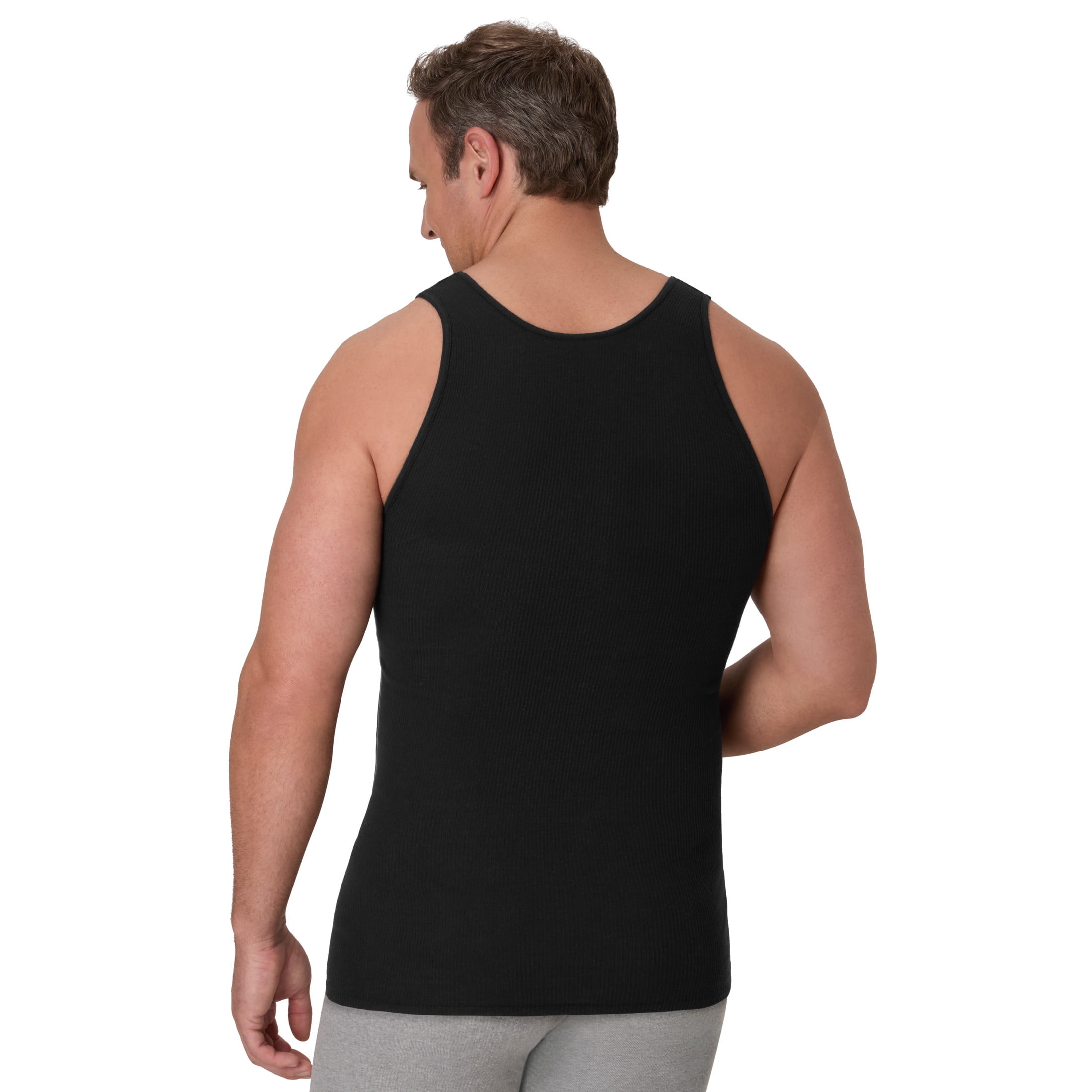 Hanes Tall Man Tank Top Undershirt, 3-Pack, Longer Length, Cotton, Black (Big & Tall Sizes)