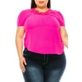 thumbnail image 2 of Women's Plus Size Short Sleeve Top with Puff Sleeves Lace Accent Round Neck, 2 of 5