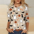 thumbnail image 2 of Uootdi Halloween Shirts for Women 3/4 Sleeve Crew Neck All Over Bat Ghost Full Print Womens Pullover Tees Oversized Fit Halloween Trick Or Treat Soft Cozy Womens Graphic Tops Gift, 2 of 5
