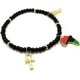 thumbnail image 3 of Icemond Women's Egyptian Symbols Charm 6mm 10" to 12" Stretchable Wooden Bead Anklet in Gold Tone, 3 of 4