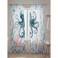 thumbnail image 5 of Sheer Curtains 84 inches Long, Teal Ocean Octopus Coral Seagrass Marine Life Coastal Light Filtering Sheer Window Curtains Rod Pocket Voile Drapes for Bedroom Living Room, 52"W x 84"L 2 Panels, 5 of 7