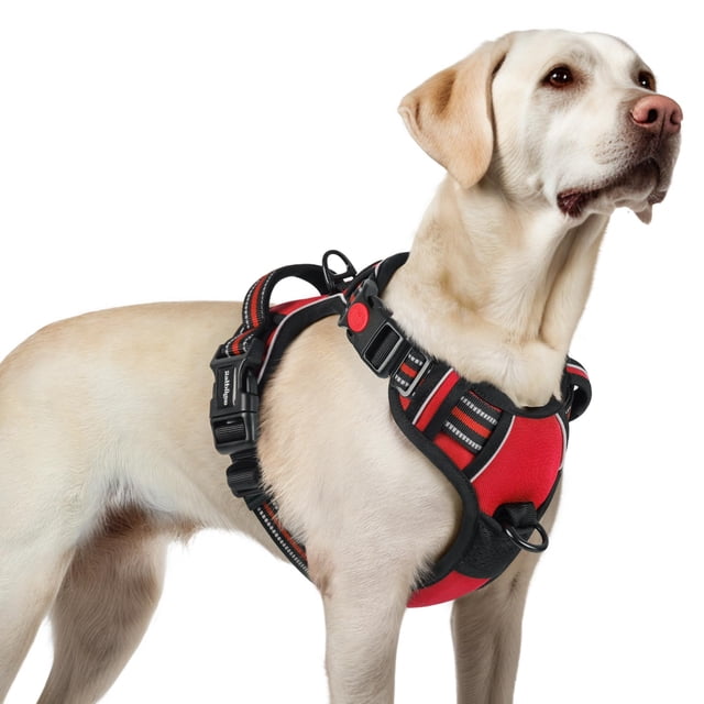 Arnés para perros Rabbitgoo mejorado, sin tirones, para perros grandes, color rojo L