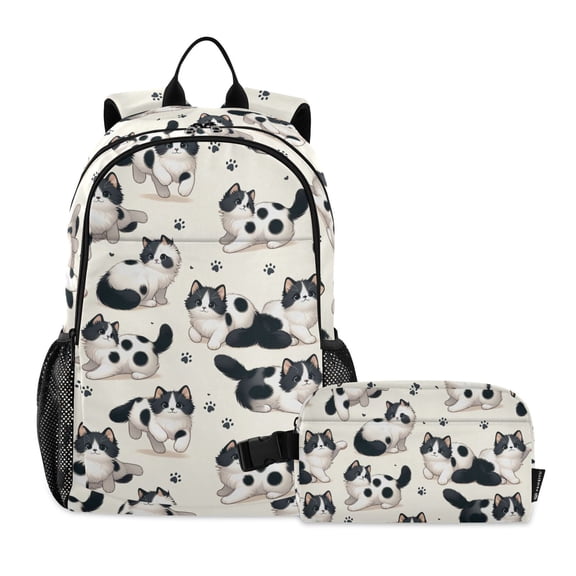 ALAZA Cute Cat Footprint School Backpack Lunch Box Set Student Bookbag