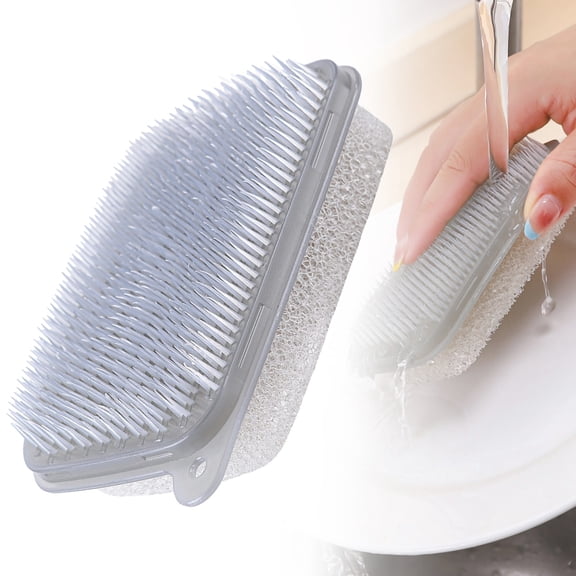 FXMLRLK 1 Piece 2 in 1 Vegetable Brush and Scrubber Sponge - Soft Bristle for Potatoes, Carrots, Eggs, Dishes, Cookware, and Sink Cleaning, Gray