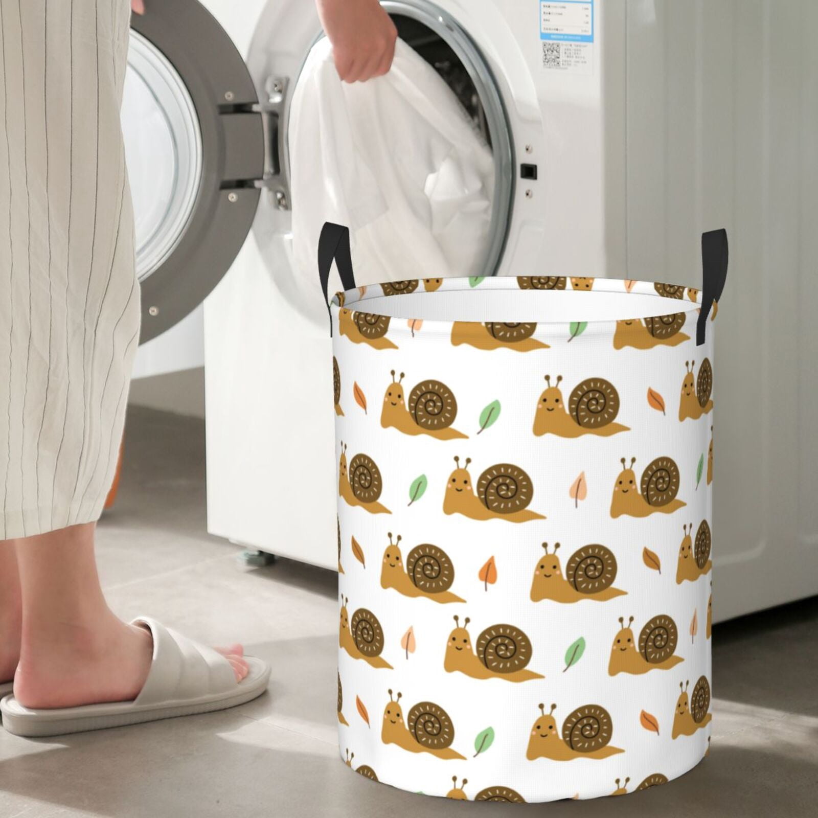 Large Laundry Basket with Handles - Brown White Snail Print Kids Baby Dirty Clothes Laundry Hamper for Bedroom Aesthetic