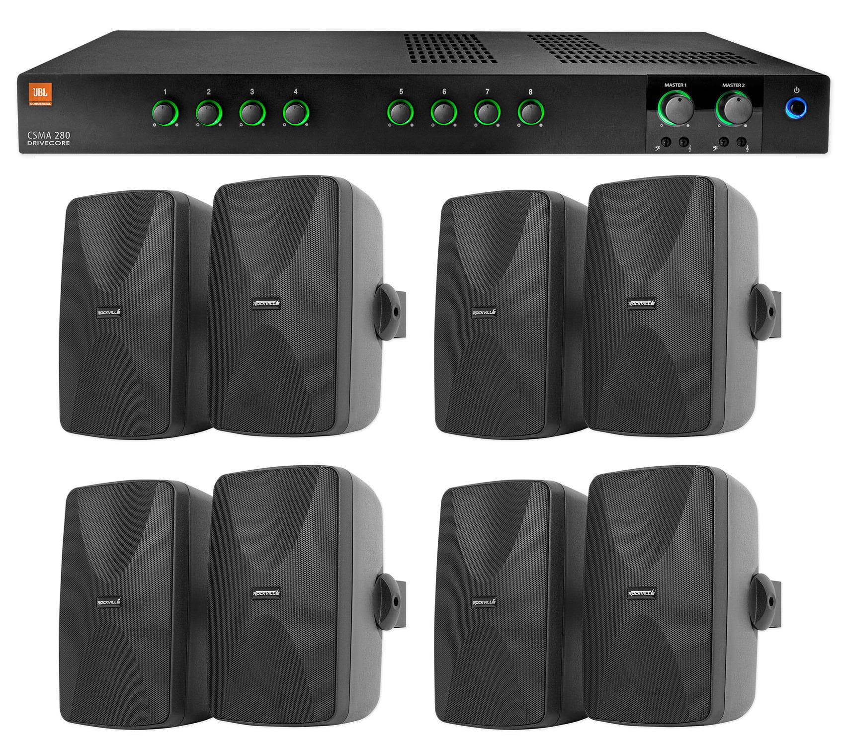 Black Dual 4" Speakers For Restaurant JBL VMA1120 Commercial 70v Amplifier+ 10 