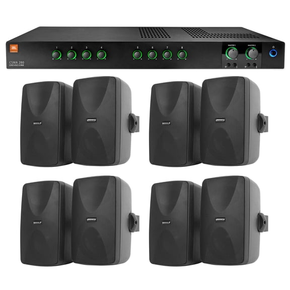 JBL CSMA280 Commercial/Restaurant 70v Amplifier (8) Black 5.25" Wall Speakers