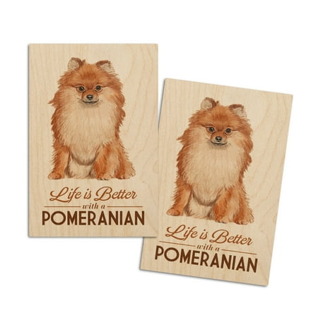 

Pomeranian Life is Better White Background (4x6 Birch Wood Postcards 2-Pack Stationary Rustic Home Wall Decor)