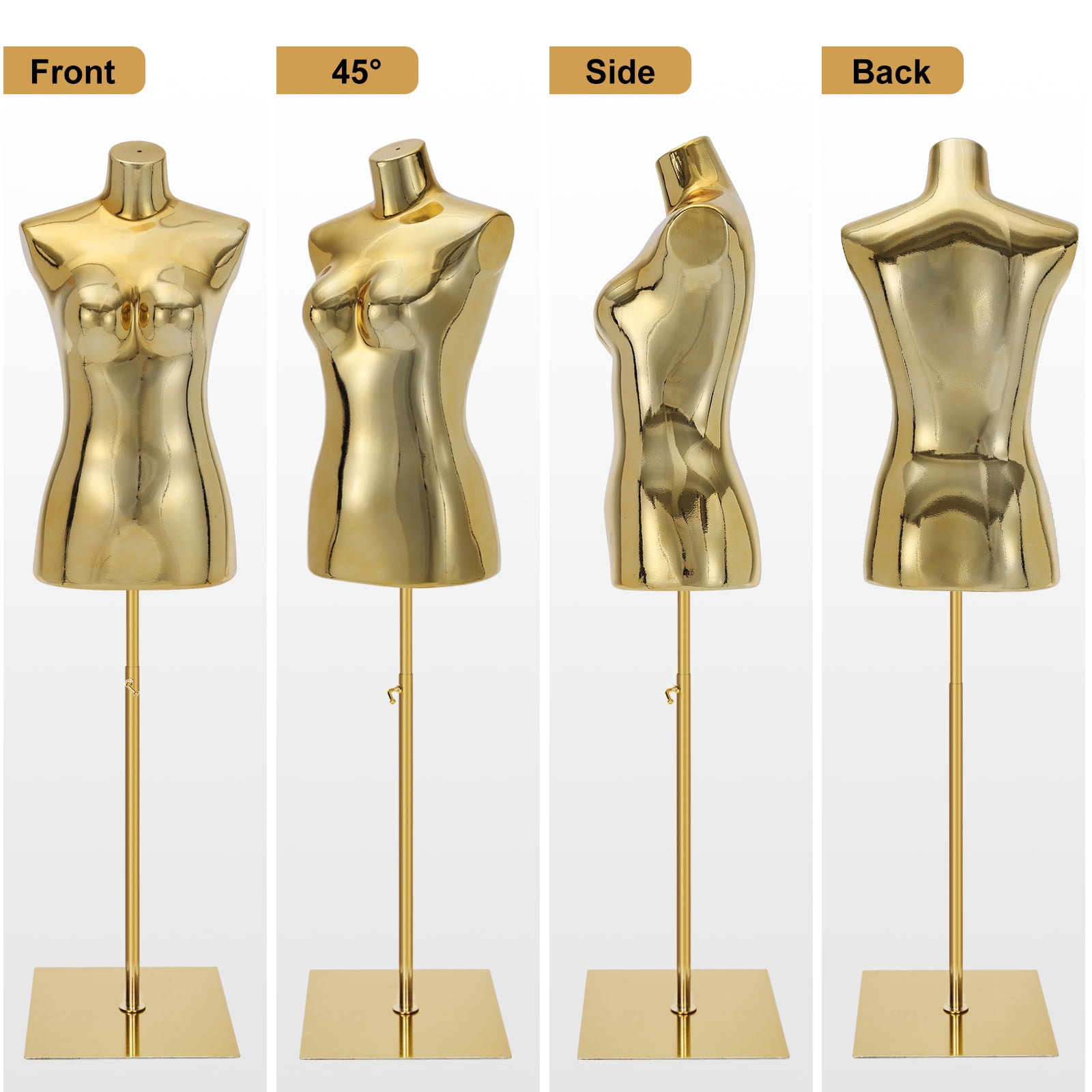 Female Mannequin Dress Form Torso - Manikin Body with Metal Stand Height Adjustable, Display Mannequin Body for Sewing Clothes (40-75Inch, Golden)