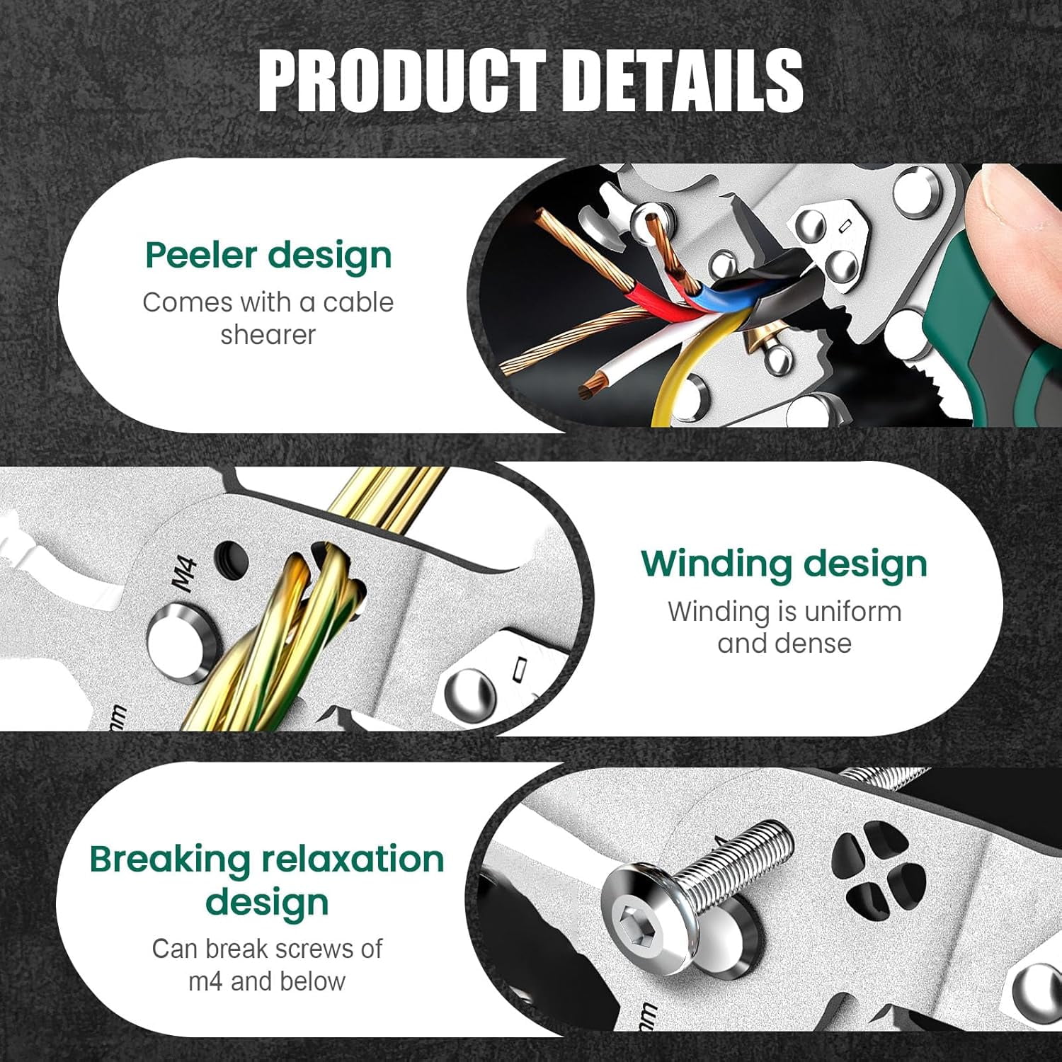 ABPETE 18 in 1 Foldable Wire Stripper, Multifunctional Folding Professional Wire Cutters, Electrical Multitool for Stripping, Cutting, Crimping, Crimper, Twister(3)