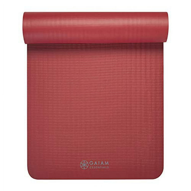Gaiam Essentials Thick Yoga Mat Fitness & Exercise Mat with Easy-Cinch Yoga  Mat Carrier Strap, Red, 72 InchL x 24 InchW x 2/5 Inch Thick 
