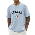thumbnail image 3 of Mens T Shirts Italian Flag Letter Print Short Sleeve Crewneck Tee Shirts Summer Casual Lightweight Top Light Blue S, 3 of 5