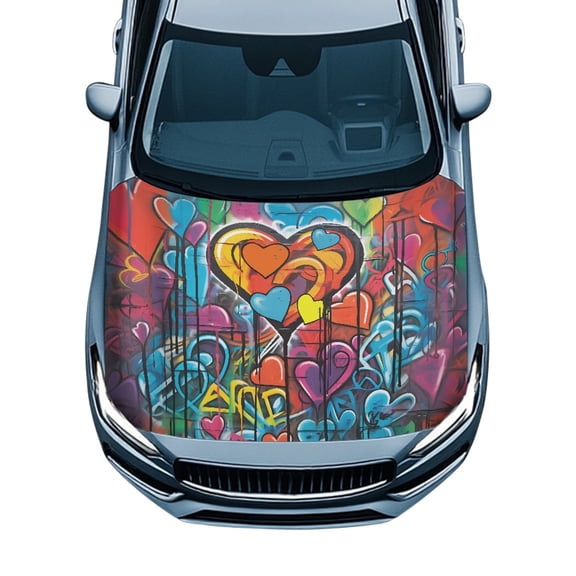 Tutolipy Waterproof Car Hood Cover for SUV Trucks Pickup, Anti-Fade Auto Exterior Accessories, Universal Fit Heart Graffiti Car Hood Cover Protector