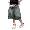 thumbnail image 5 of CAIVO Child Stylish Boys Blue Denim Shorts Summer Lightweight Casual Mid Length Jeans Shorts For Boys Youth Summer Wear Breathable Comfort Relaxed Fit Bottoms, 5 of 8