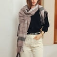 thumbnail image 4 of Prolriy Scarf for Women Autumn and Winter Colorful Plaid Shawl Thickening Warm Fringe Scarf Womens Scarf Khaki, 4 of 8
