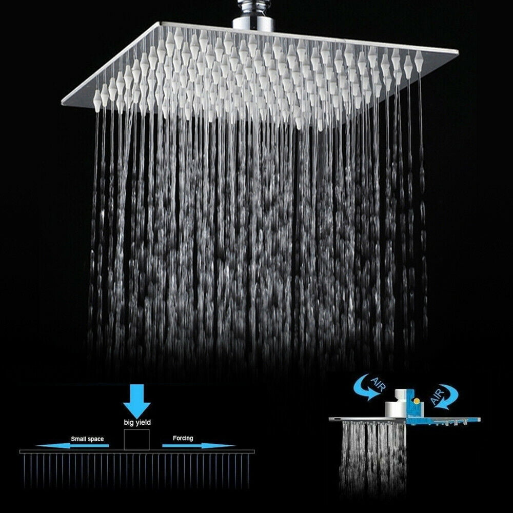 8"Chrome LED Rain Shower Head Square Large Overhead Shampoo Sprayer Wall Mount 