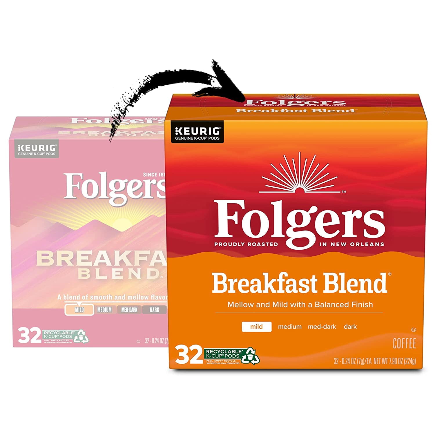 Folgers Breakfast Blend Mild Roast Coffee, 128 Keurig K-Cup Pods