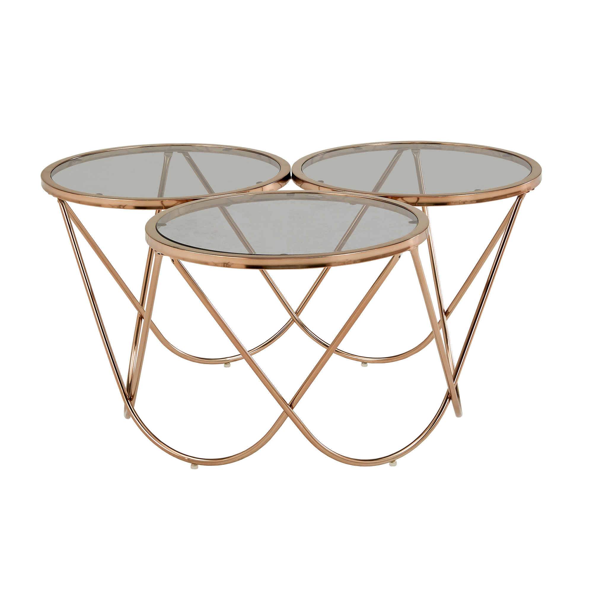 Weston Home Enschede Champagne Gold Finish Metal Coffee Table with Smoked Glass Top