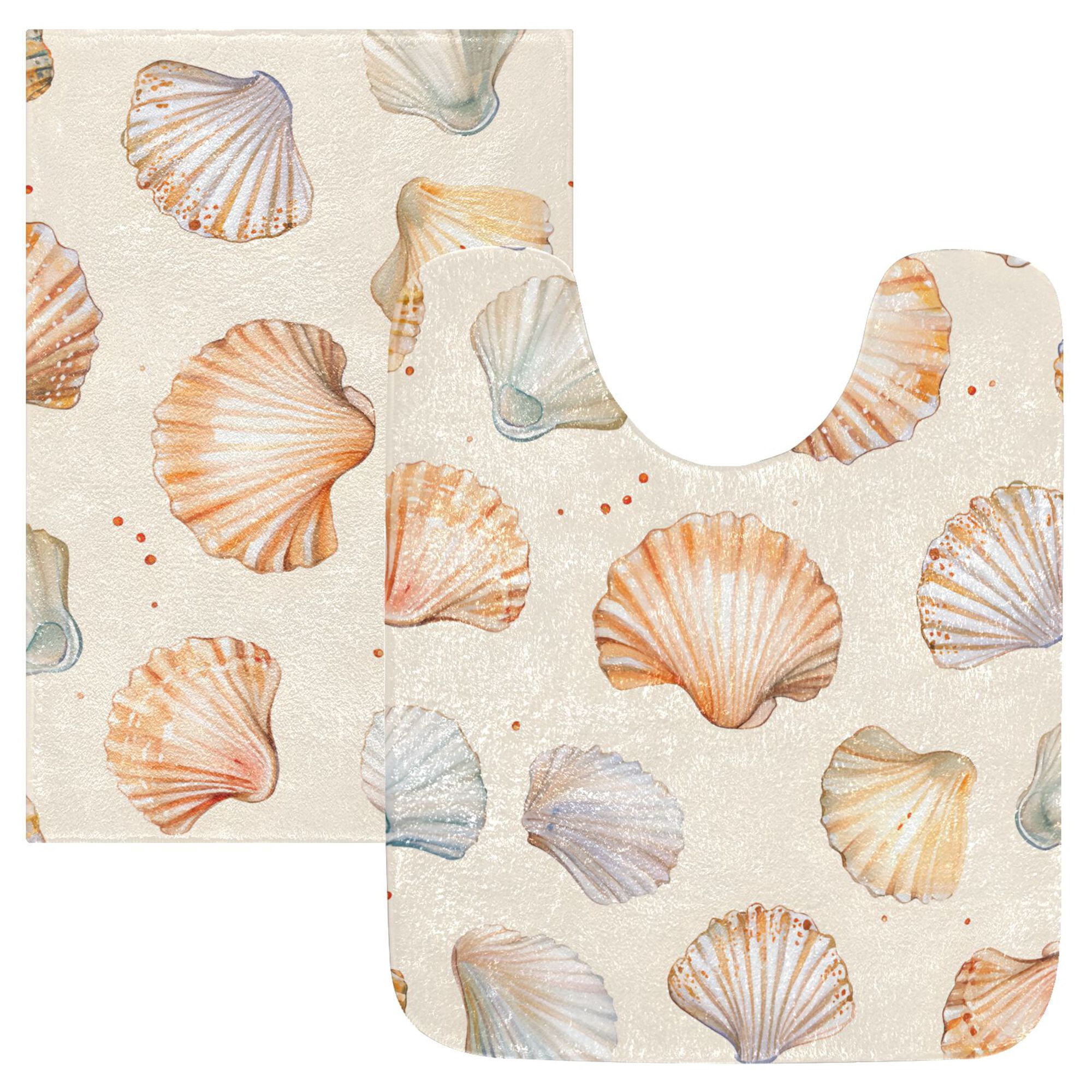 Yayeee Bath Rugs for Bathroom Floor Set of 2 Non Slip Fluffy Soft Absorbent Mat, Beige Seashell