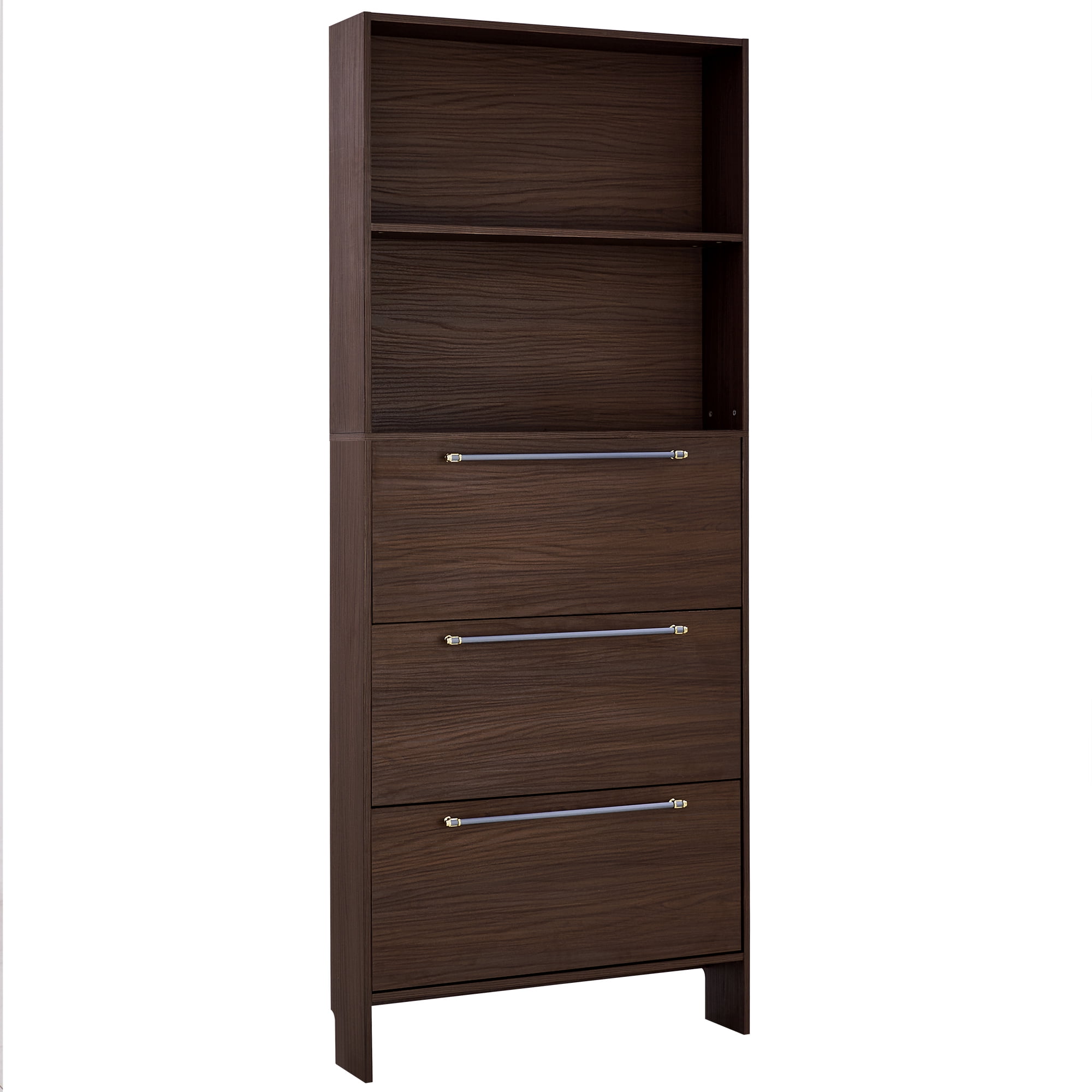 Euroco 12 Pair Shoe Organizer with Top Storage Shelves, Narrow Shoe Cabinet with 3 Flip Drawers, 78.75'' Tall Shoe Rack with Open Shelves