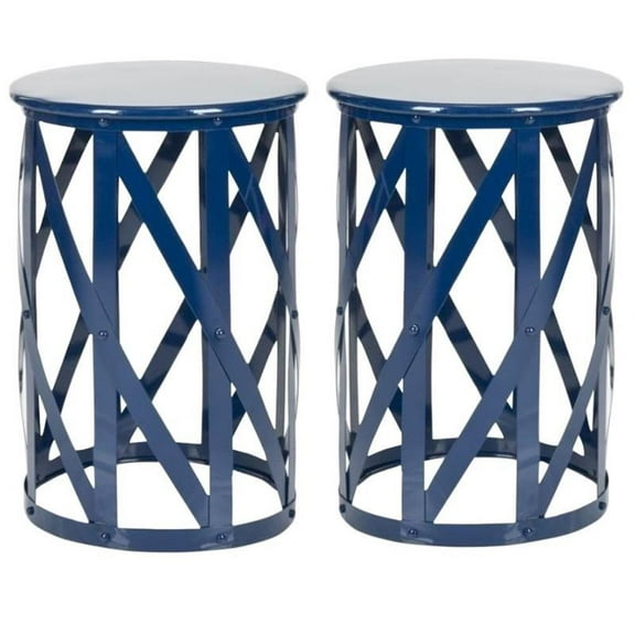 Home Square 20.7"H Bertram Iron Stool in Navy Finish - Set of 2