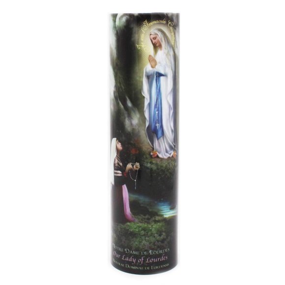 THE SAINTS COLLECTION Our Lady of Lourdes, LED Flameless Devotion Prayer Candle, Religious Gift, 6 Hour Timer for More Hours of Enjoyment and Devotion! Dimensions 8.1875" x 2.375"