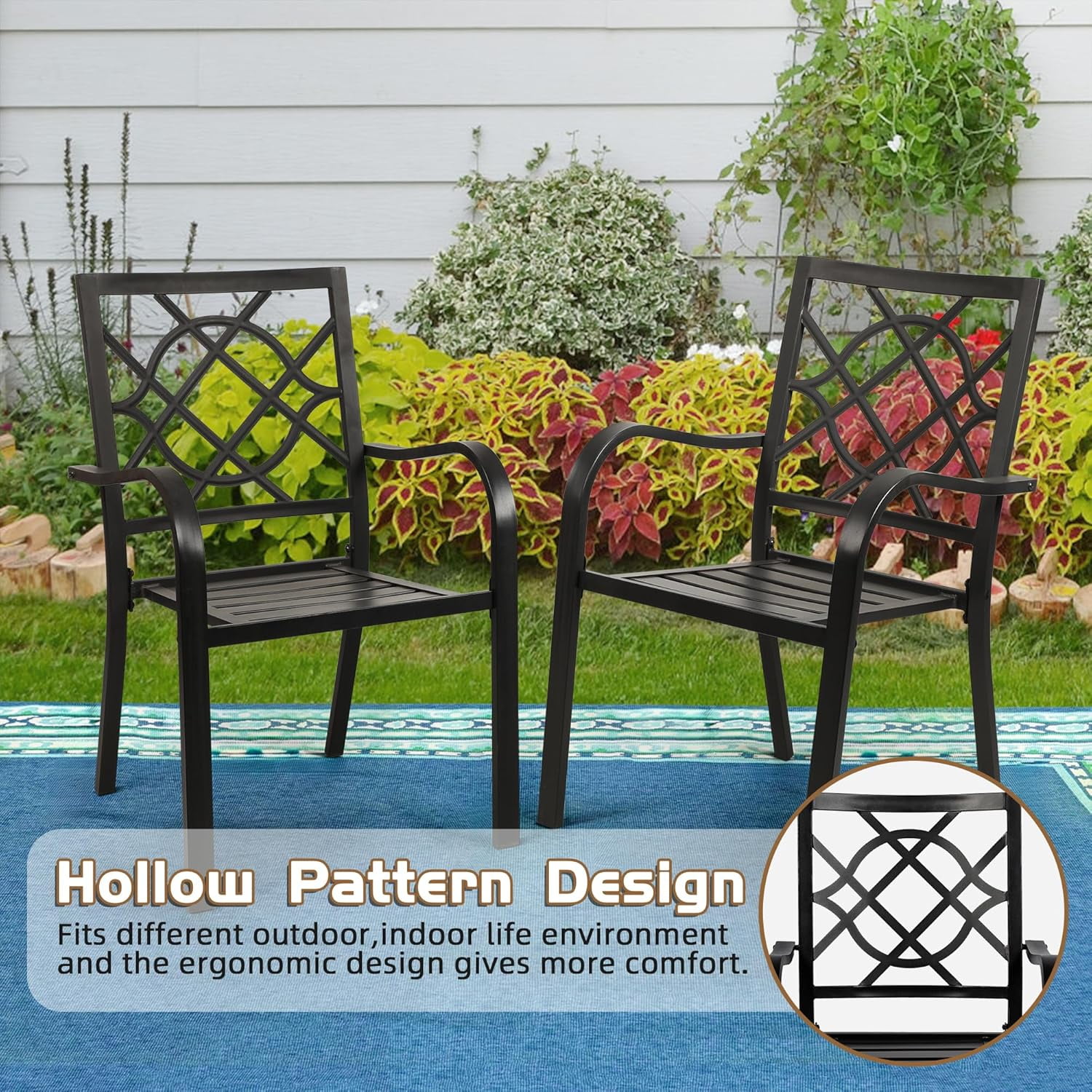SOLAURA Patio Dining Chairs Outdoor Stackable Wrought Iron Chairs Set of 2 - Black