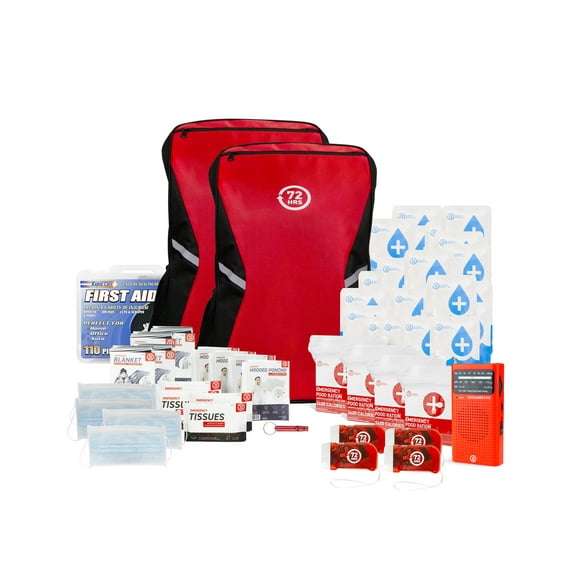 72 HRS Essential Emergency Survival Kit - Heavy Duty 72 Hour Bug Out Bag Survival Kit for Earthquake, Hurricane, Tsunami, Winter, Blackout - Include Emergency First Aid Kit, Water, Food (Red 4 Person)