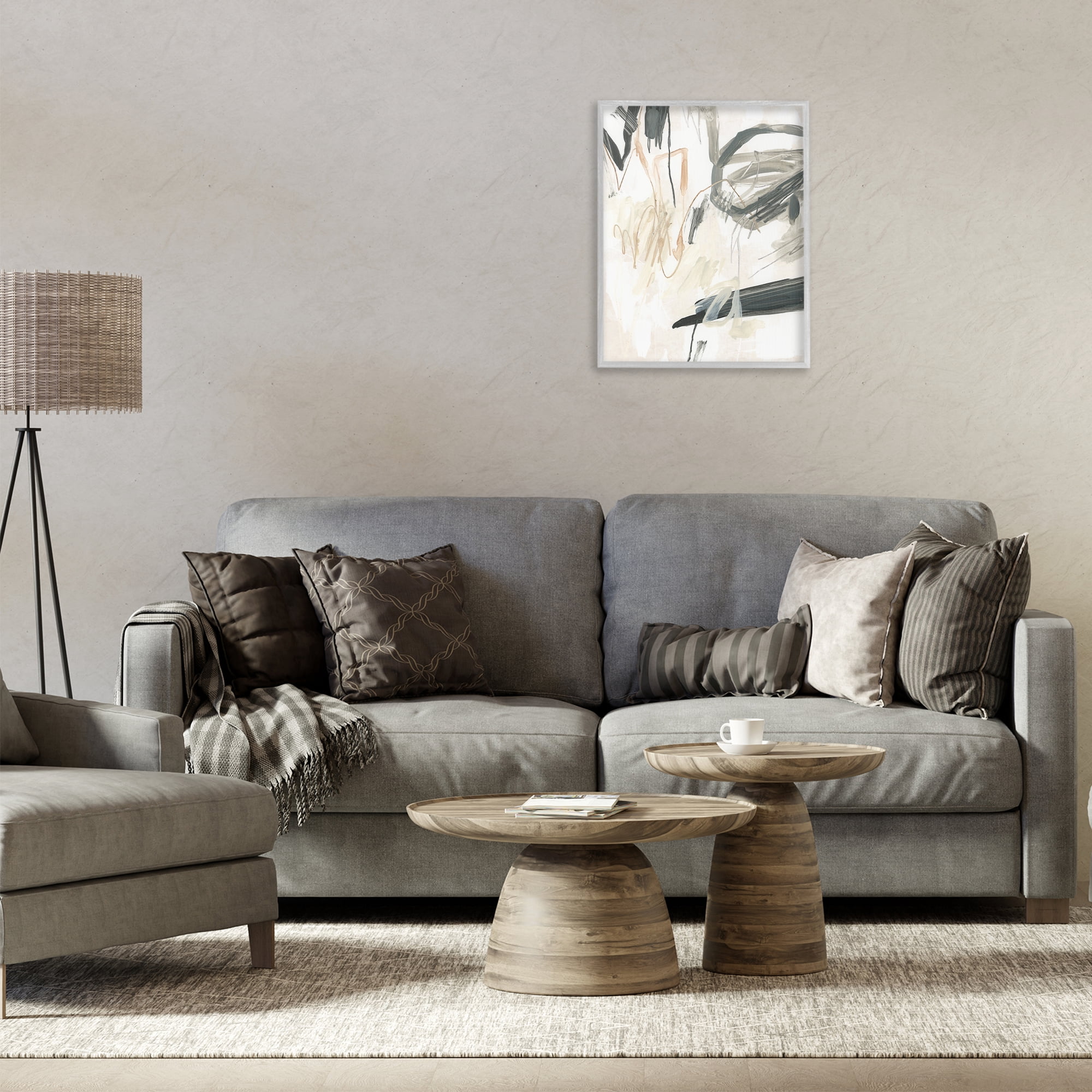 Stupell Industries Scribbled Abstract on Beige Abstract Painting Gray Framed Art Print Wall Art, 16 x 20