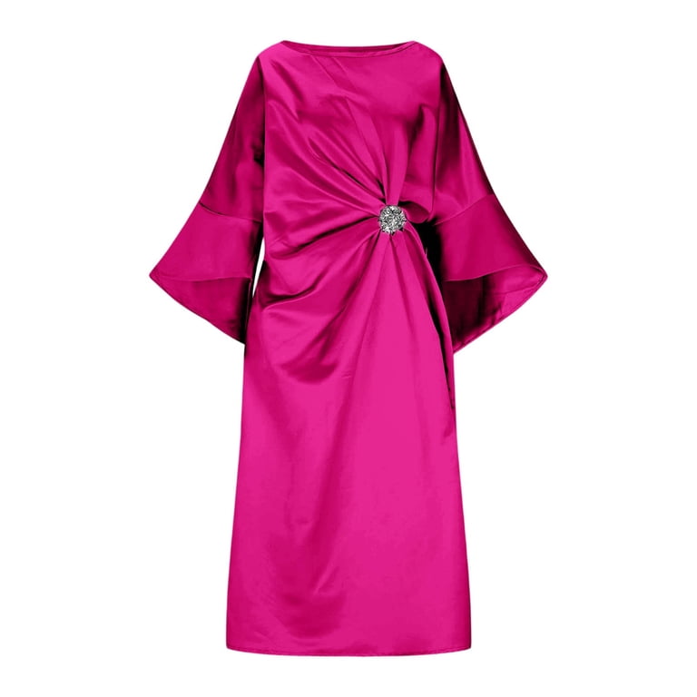 mother of the bride hot pink dresses tea length mother bride dress A-Line Tea Length Satin Mother of the Bride  Dresses COCOMELODY CM0344, Hot Fuchsia-parroquiadesanalbertomagno.com