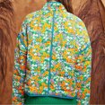 thumbnail image 5 of Lovskoo Women's Cropped Floral Quilted Jacket Warm Long Sleeve Print Puffer Jacket Coats with Pockets Green, 5 of 9